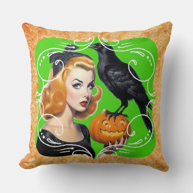 Almofada Sexy Halloween Girl e Raven (Frente)
