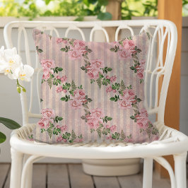 Almofada Shabby Chic Floral Grunge Stripes Pink