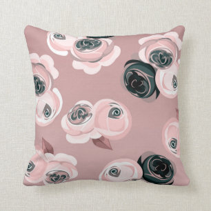 Almofada Shabby Chic Rosa Malva e Rosas Pretas Elegantes