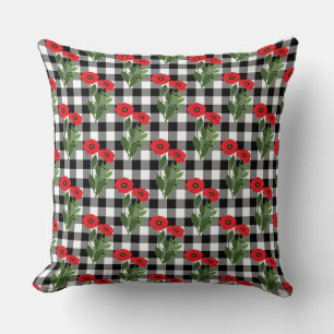 Almofada Shabby Chic Vermelho, Preto e Branco Gingham Papou