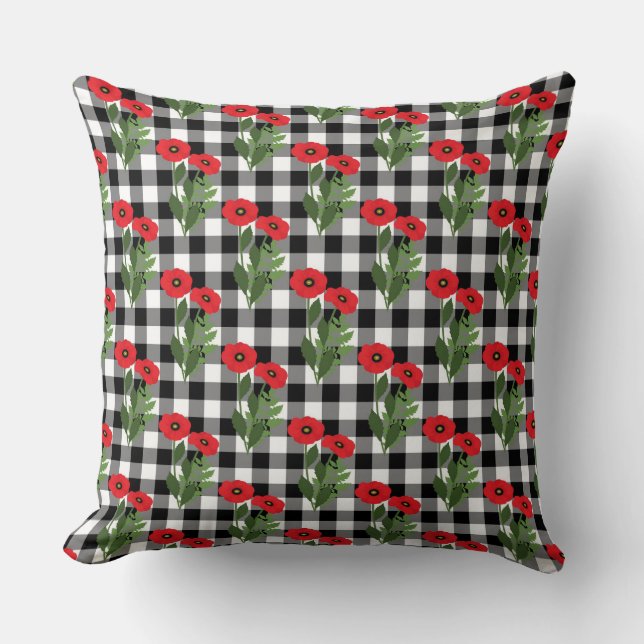 Almofada Shabby Chic Vermelho, Preto e Branco Gingham Papou (Frente)