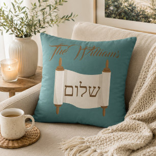 Almofada Shalom Torah percorre azul e marrom