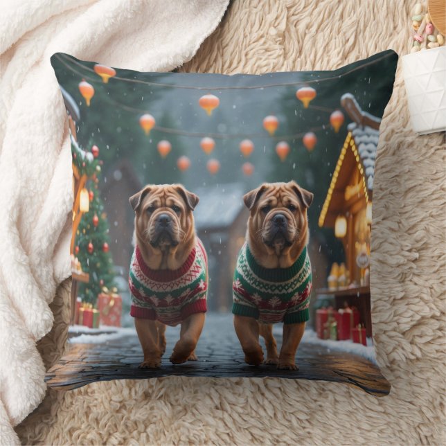 Almofada Shar Pei  Dogs Christmas Snow Holiday (Cobertor)