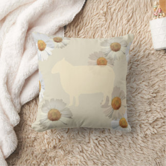 Almofada Sheep Silhouette and Floral Daisies Throw Pillow