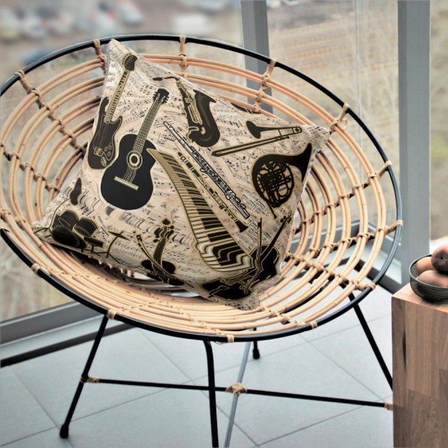 Almofada Sheet Music and Instruments Black/Dourado ID481 (Criador carregado)