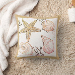 Almofada Shell Beach Beige Neutral Seashells Travesseiro de