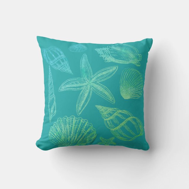 Almofada Shell de Praia de Ombre Verde Azul de Seashell Mod (Frente)