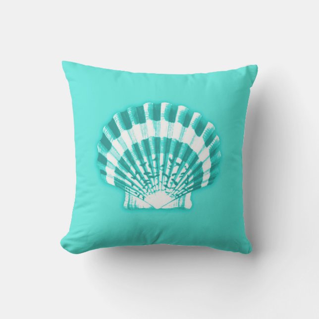 Almofada Shell Scallop - Turquesa e Branco em Aqua (Frente)