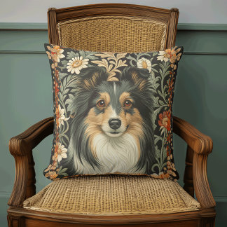 Almofada Sheltie or Collie Dog in William Morris Style