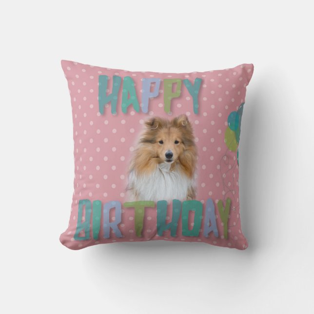 Almofada Sheltie Shetland sheepdog Feliz Aniversário (Frente)