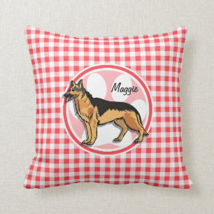 Almofada Shepard Alemão; Gingham Vermelho e Branco