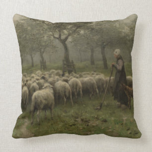 Almofada Shepherdess com um rebanho dos carneiros, malva de