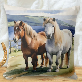 Almofada Shetland Ponies Animal Nature Aquarela Equina