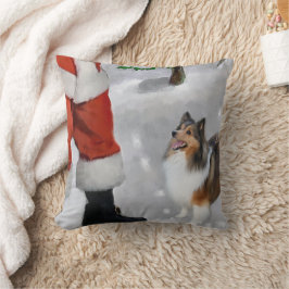 Almofada Shetland Sheepdog Com o Papai Noel Natal 