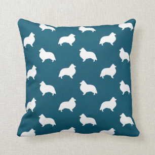 Almofada Shetland Sheepdog Sheltie Silhouettes Pattern Teal
