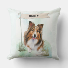 Almofada Shetland Sheepdog Watercolor Personalized Dog