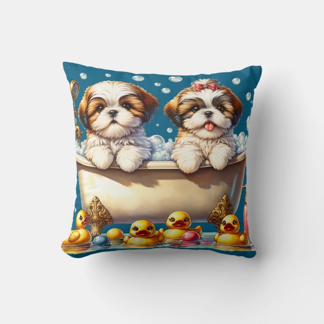 Almofada Shh Tzu Puppies em Bubble Bath (Frente)
