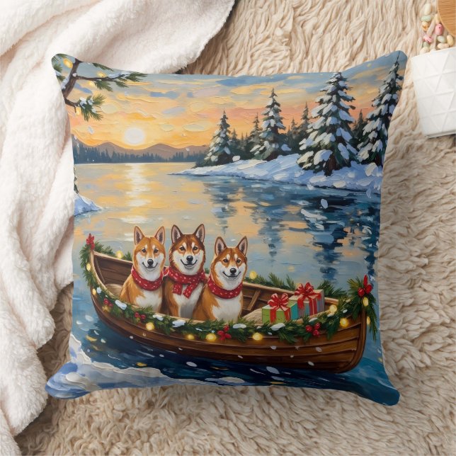 Almofada Shiba Inu Christmas Boat Holiday (Cobertor)