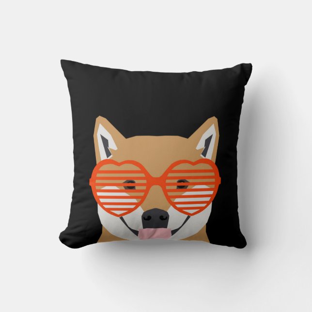 Almofada Shiba Inu - Óculos de coração giros - design branc (Frente)