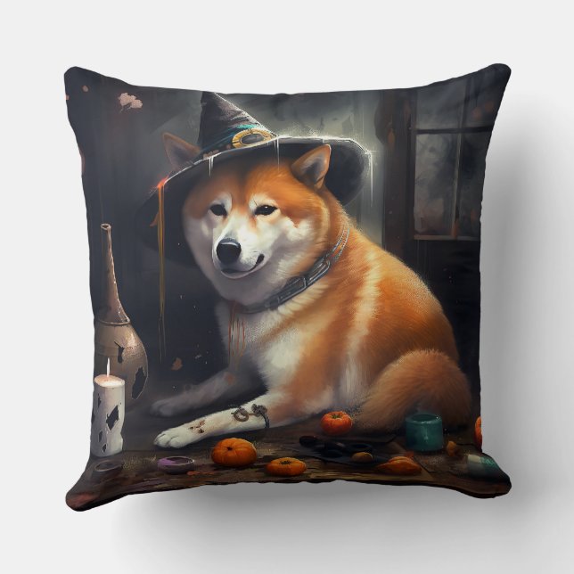 Almofada Shiba Inu Pumpkins Halloween Assustado (Verso)