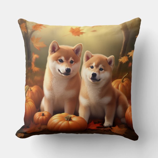 Almofada Shiba Inu Puppy Autumn Delight Pumpkin (Frente)