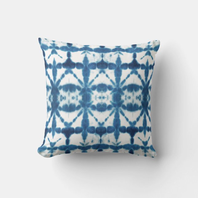 Almofada Shibori Azul Índigo Tie Dye Abstrato (Frente)