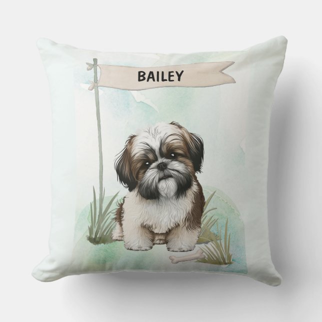 Almofada Shih Tzu Aquarela Cachorro Personalizado (Frente)