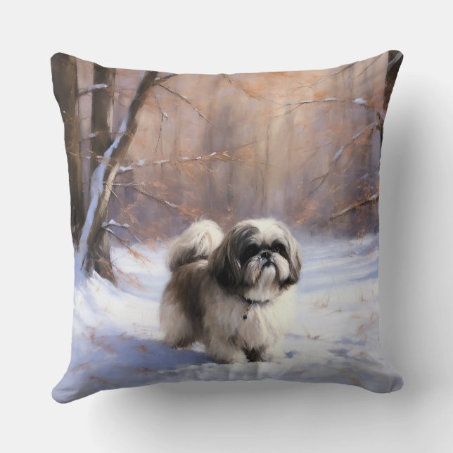 Almofada Shih Tzu Deixe-O Neve Natal (Verso)