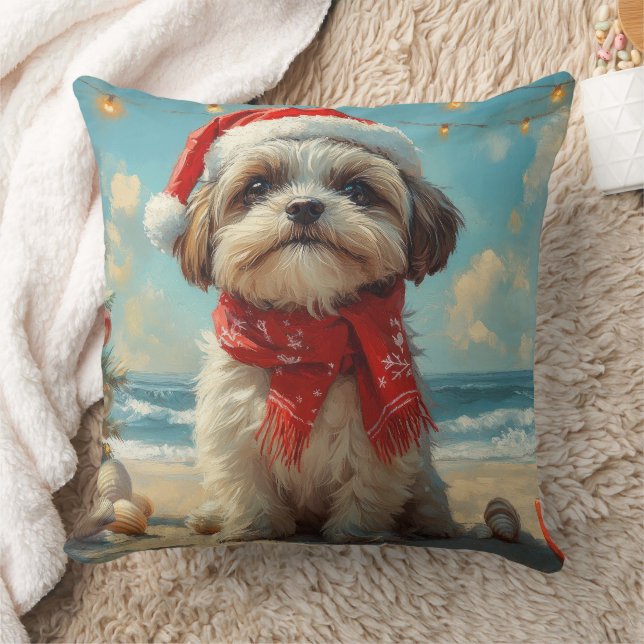 Almofada Shih Tzu Dog Christmas Vintage Beach (Cobertor)