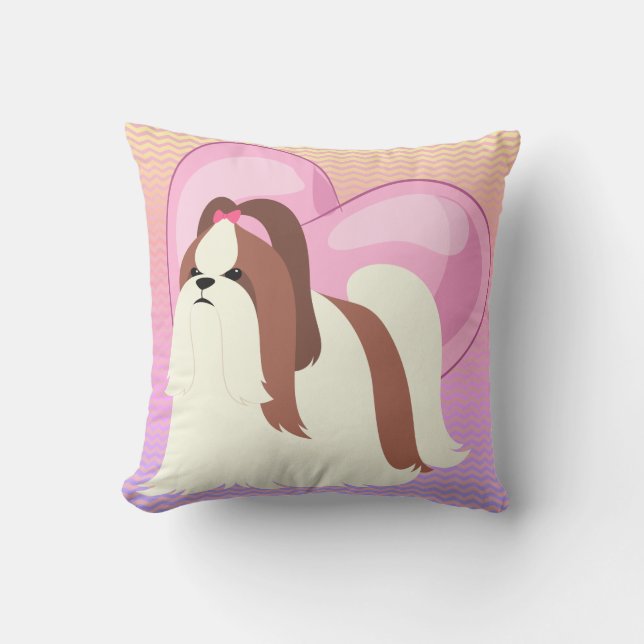 Almofada Shih Tzu e Coração Rosa (Frente)