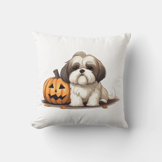 Almofada Shih Tzu no tema do Dia das Bruxas (Frente)