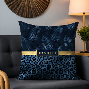 Almofada Shimmer de Impressão do Leopardo Azul Nome Floral