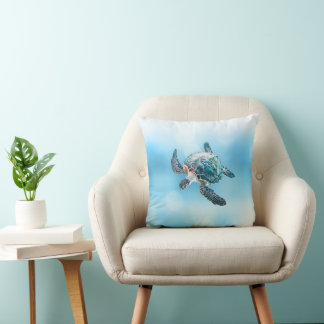 Almofada Shimmering Turquoise Sea Turtle | Coastal