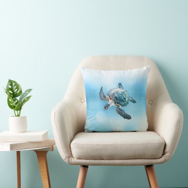 Almofada Shimmering Turquoise Sea Turtle | Coastal (Cadeira)