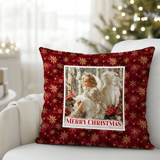 Almofada Shiny Angelic Red Gold Christmas Pillow Gift (Shiny Angelic Red Gold Christmas Pillow Gift)