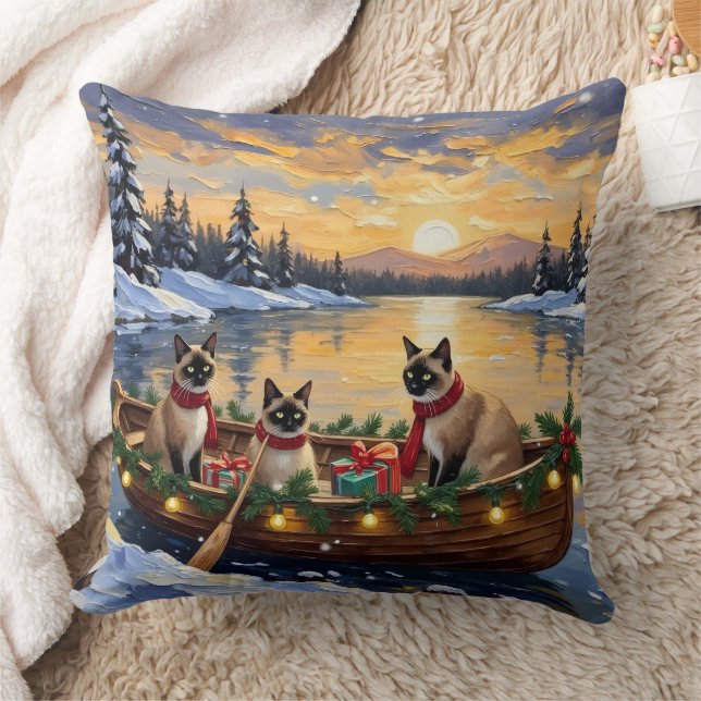 Almofada Siamese Cat Christmas Boat Holiday (Cobertor)