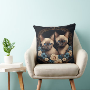 Almofada Siamese Cat Floral Design