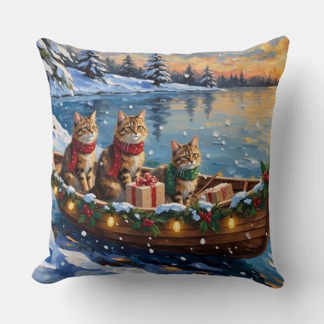 Almofada Siberian Cat Christmas Boat Holiday (Frente)