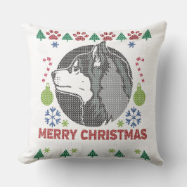 Almofada Siberian Husky Merry Christmas Ugly Sweater Design