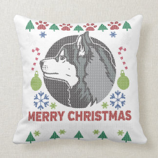 Almofada Siberian Husky Merry Christmas Ugly Sweater Design