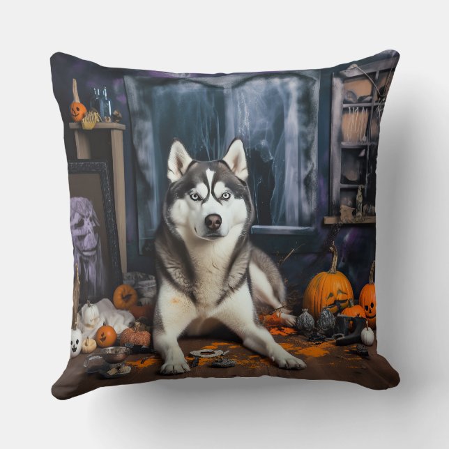 Almofada Siberian Husky Pumpkins Halloween Scary (Verso)