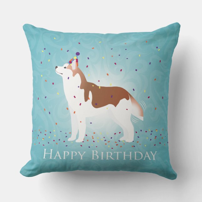 Almofada Siberian Husky - Vermelho - Design de aniversário  (Frente)