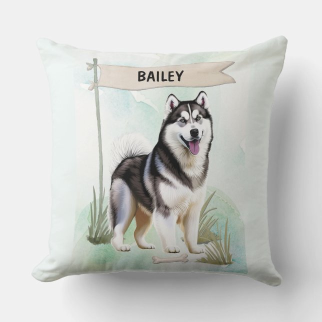 Almofada Siberian Husky Watercolor Personalized Dog (Frente)