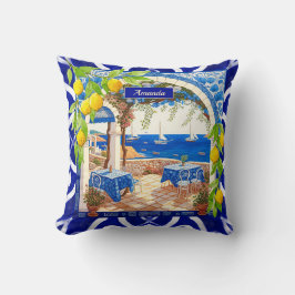 Almofada Sicilian Mediterranean majolica citrus blue tiles
