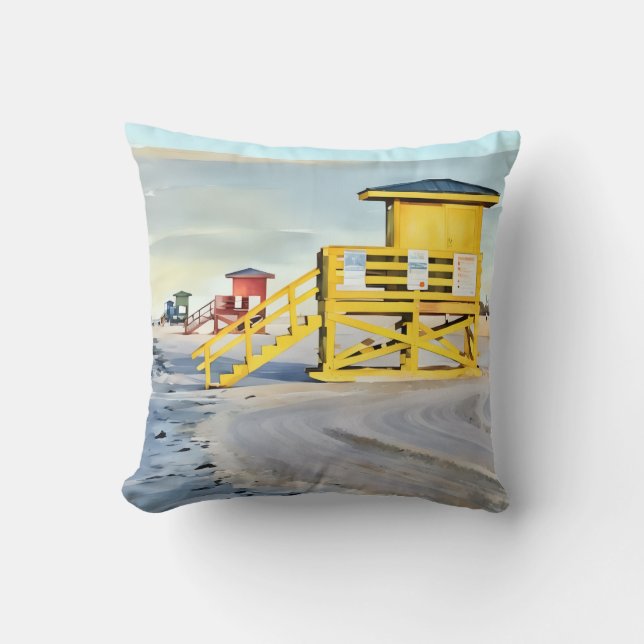 Almofada Siesta Key Beach Lifeguard Towers Pillow (Frente)