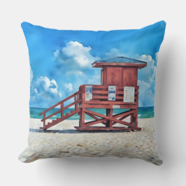 Almofada Siesta Key Beach Red LifeGuard Tower Pillow