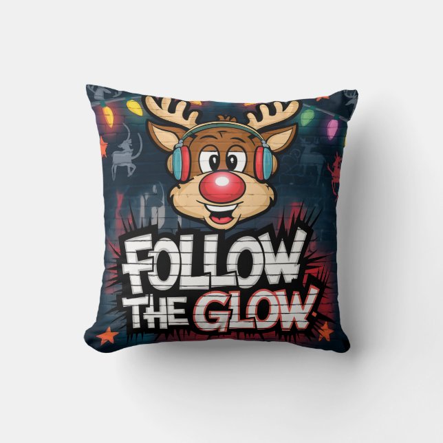 Almofada Siga as Luzes de Natal Glow Festivas do Rudolph (Frente)