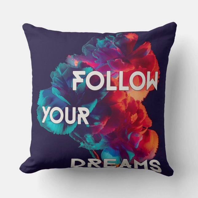 Almofada Siga suas citações dos sonhos Flores Coloridas (Frente)