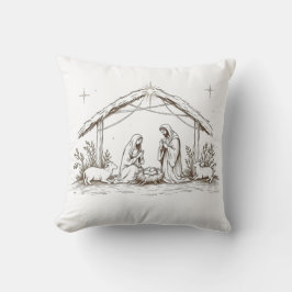 Almofada "Silent Night Nativity – Sepia Sketch Throw Pillow