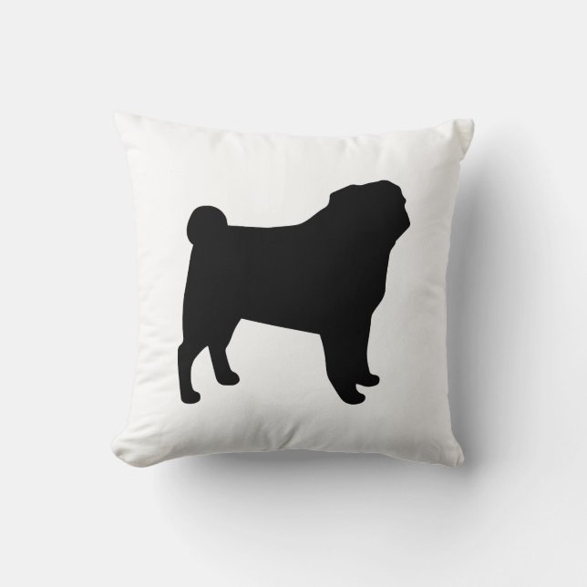 Almofada Silhouette Black Pug | Negra e Branca de Cachorro (Frente)